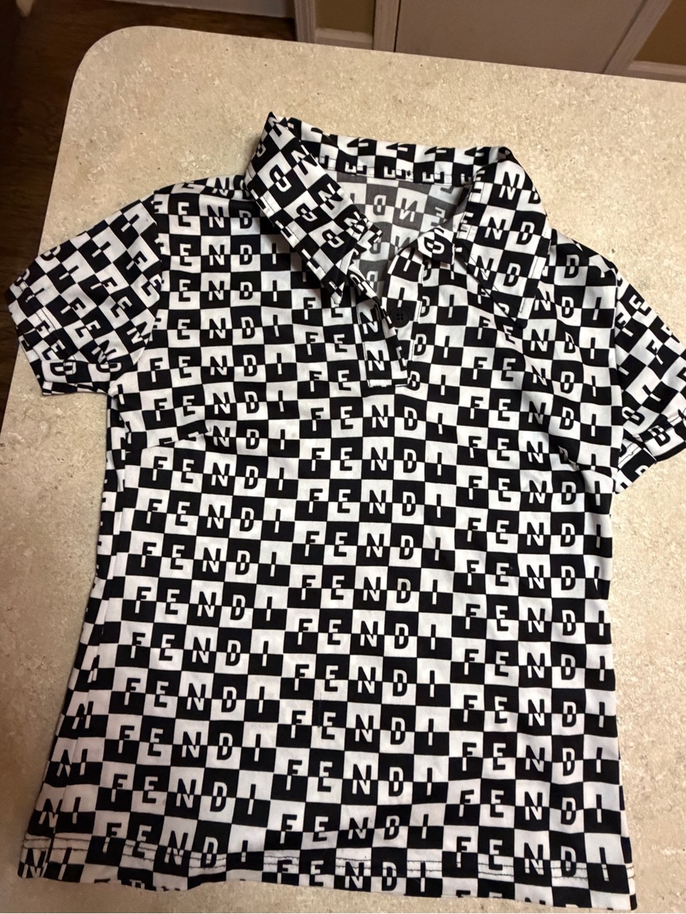 Fendi Black & White Checker Logo Polo
